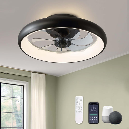 Ceiling Fans with Lights, Flush Mount Ceiling Fan with Alexa/Google